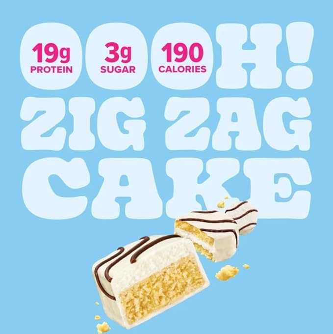 Pure Protean Zig Zag Cake Protein Bars Vanilla Cake with Milk Chocolate Frosting 19g Protein Gluten Free Low Sugar 1.76 oz (2 Pack of 4 Bars)