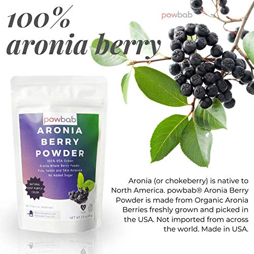 powbab Aronia Berry Powder from 100% USA Grown Organic Aronia Chokeberry. No Added Sugar. Not Freeze Dried. Made in the USA Black Chokeberry for Immune System Circulation (3.5 oz (Pack of 5))