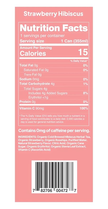 Beachball Organic Strawberry Hibiscus Iced Tea (Caffeine Free) – Low Sugar Low Calorie No Artificial Sweeteners Vitamin C 12-Pack 12oz Cans