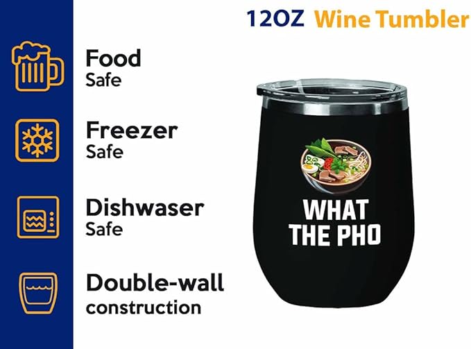 Ramen Lover Black Edition Wine Tumbler 12oz - What the pho - Food Lovers chicken pumpkin vegan pantry spicy noodles