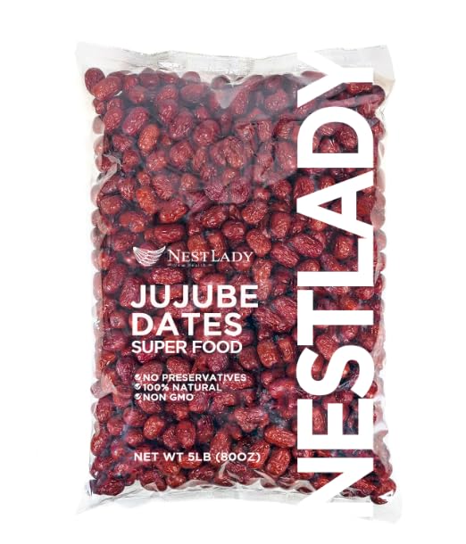 NESTLADY Premium Jujube Date Red Date5LB/2270g Jumbo Value Pack100% Natural Health Snack Dried Fruit Sweet and Chewy