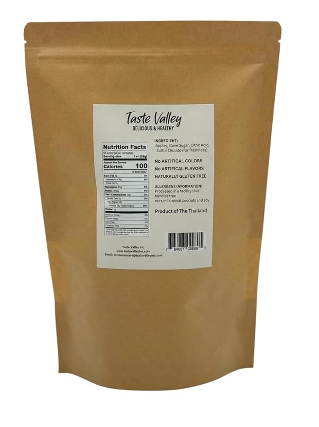 Taste Valley Dried Apple Chunks 20 oz Resealable Bag | Soft &amp Chewy Dehydrated Apples | Gluten Free | No Artificial Colors or Flavors | Kids Lunchbox Snack &amp Pantry Fruit for Trail Mix Oatme