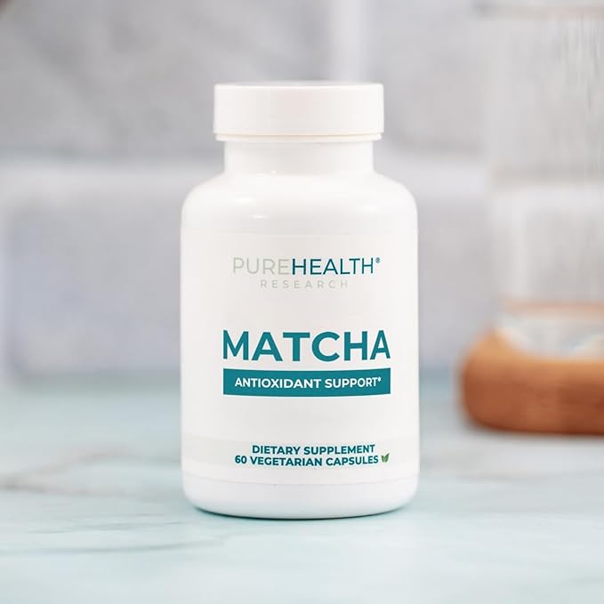 PUREHEALTH RESEARCH Matcha 1000 mg - Organic Ceremonial Grade Matcha Powder Supplement - EGCG Green Tea Extract Pills for Mental Clarity Energy &amp Hearth Health - Vegan Gluten Free - 60 Capsules