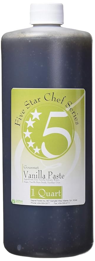 Five Star Chef Gourmet Vanilla Paste 32 Fluid Ounce - Rich &amp Aromatic Bean Paste for Baking Desserts and Beverages – Intense Flavor with Real Specks – Perfect for Cakes Cookies Ice Cream &amp