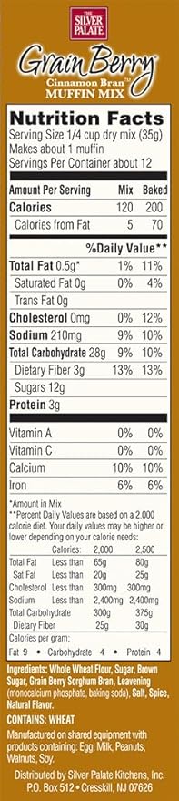 The Silver Palate Grain Berry Muffin Mix Whole Grain Bran Cinnamon Bran 15 oz(pack of 3)