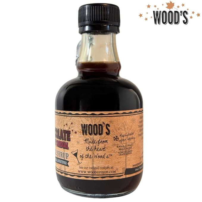 WOOD'S Chocolate Cherry Cordial Infused Maple Syrup – Decadent Vermont Maple Syrup with Dark Cocoa &amp Succulent Cherries | Small-Batch All-Natural Vegan-Friendly Syrup for Breakfast Desserts &am