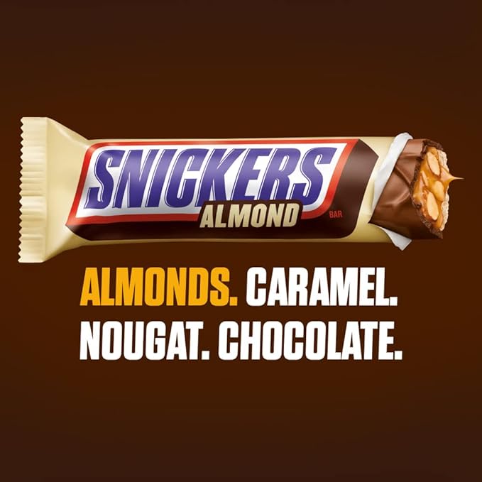 SNICKERS Candy Almond Milk Chocolate Bars Bulk Pack 1.76 oz Bars (Pack of 24)