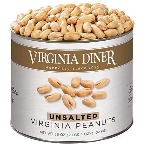 Virginia Diner Unsalted Virginia Peanuts - XL Gourmet Natural Peanuts Non-GMO Preservative Free Gifts from Virginia Diner Since 1929-36 Oz Can