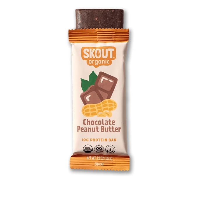 Skout Organic Plant-Based Protein Bars Chocolate Peanut Butter (12 Pack) 10g Protein - Vegan Protein Bars - Only 5 Ingredients - Easy Snack - Gluten Dairy &amp Soy Free