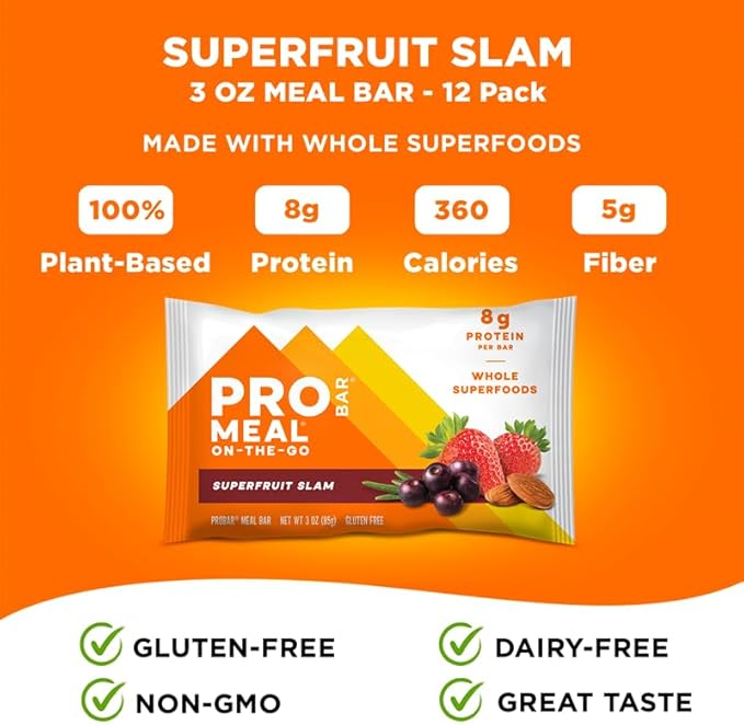 PROBAR - MEAL Bar Superfruit Slam Non-GMO Gluten-Free Healthy Plant-Based Whole-Food Ingredients Natural Energy (12 Count)