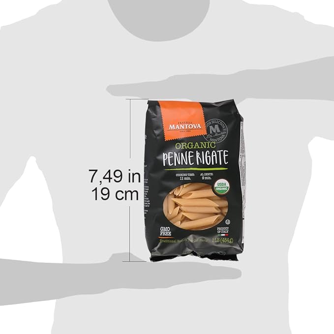 Mantova Italian Organic Penne Rigate Pasta - 100% Durum Semolina Organic Penne Rigate - Product Of Italy 1 Pound (Pack of 6)