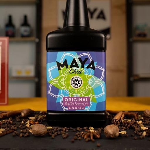 Maya Chai Tea Concentrate Heritage Recipe Original 64 Ounce with White Pump