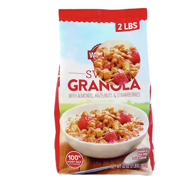 Granola 2 Pounds | Perfect breakfast blend it contains grains almonds and hazelnuts with strawberries and raspberry bits (1 Pack)