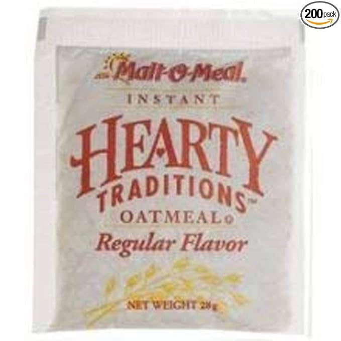 Hearty Traditions Regular Sugar Instant Oatmeal 1 Ounce -- 200 per case.
