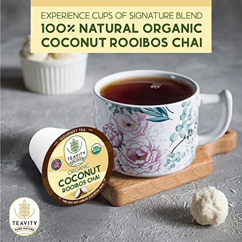 Coconut Rooibos Chai Tea Pods for Keurig - Organic Ginger Tea Rooibos Cinnamon Cardamom Coconut &amp Chai by Teavity (36 Tea Pods)