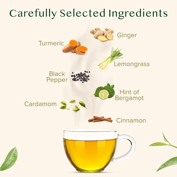 VAHDAM Turmeric Spice Herbal Tea Bags (100 Pyramid Tea Bags) | Caffeine Free Non GMO &amp Gluten Free | Turmeric Ginger Tisane with Cardamom Cinnamon Lemongrass &amp Black Pepper