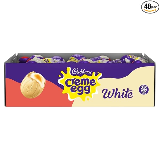 Cadbury White Chocolate Creme Egg (Pack of 48). Easter Egg Hunt Thank you Gift Present White Chocolate Filled Eggs