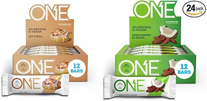 ONE Protein Bars Cinnamon Roll &amp Almond Bliss Gluten Free Protein Bars with 20g Protein 12 Count