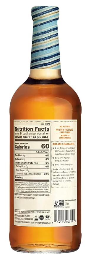 Tres Agaves Organic Agave Nectar – Cocktail-Ready Sweetener from Blue Agave – Only 60 Calories per Serving – Vegan Non-GMO Gluten-Free – 750mL Bottle (Nectar 2 Pack)