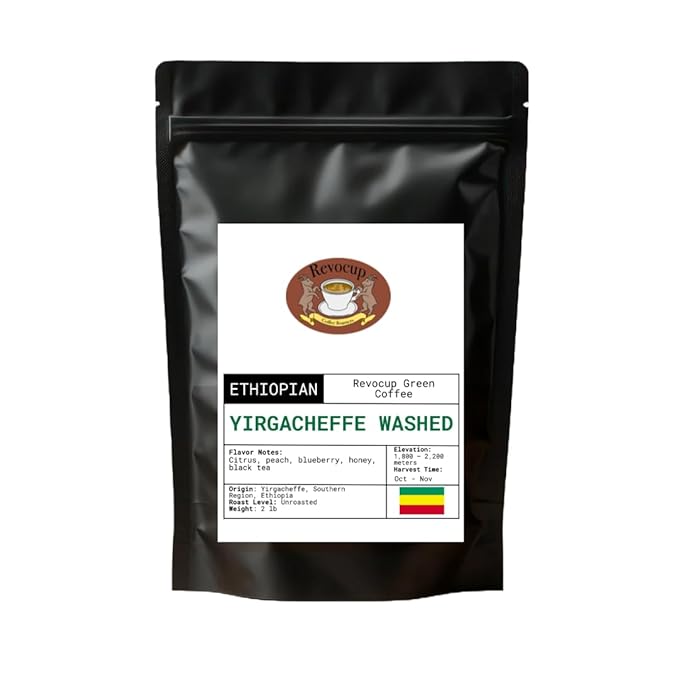 Ethiopian Yirgacheffe Washed Green Coffee Beans – Unroasted Heirloom Arabica | Bright Citrus &amp Floral Notes | High-Altitude Specialty Grade for Home Roasters | Clean Cup Clarity | 2lb/32 Ounces