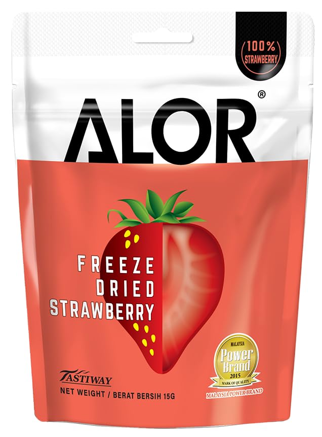 ALOR 100% Natural Dried Strawberries – Unsweetened No Sugar Added Real Fruit Snack – Crispy Crunchy &amp Gluten-Free – Healthy Freeze-Dried Strawberry Slices (15 Grams x 8 Packs- Strawberry)