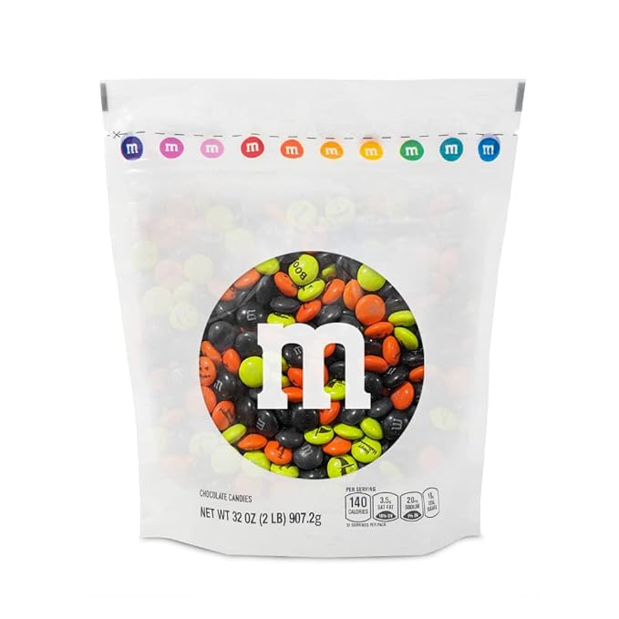 M&ampM’S Pre-Printed Halloween Candy - 2lbs of Bulk Candy in Resealable Pack for Halloween Party Trick or Treat Favor Halloween Dessert Decorations Tasty Snacks for DIY Party