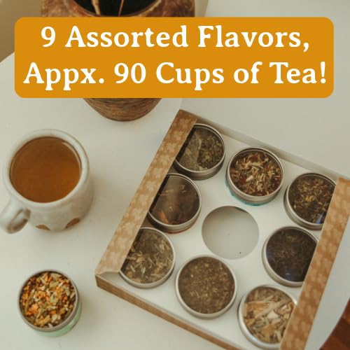 Heavenly Tea Leaves Assorted Tea Sampler Loose Leaf Tea Sampler Gift Set 9 Assorted Organic Loose Leaf Teas &amp Herbal Tisanes (Approx. 90 Servings) - Variety Pack Assortment of High to No Caffei