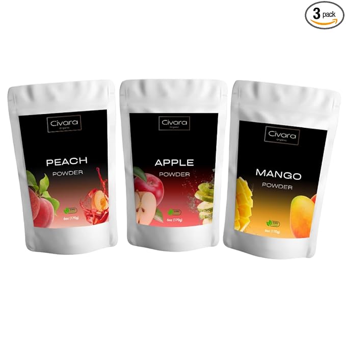 Civara Organic Fruit Powder Trio – 3-Pack (6oz Each) | 100% Natural No Sugar No Additives | USDA Organic Vegan Gluten-Free | Perfect for Smoothies Drinks &amp Baking – Choose Your Flavors (7. Pe