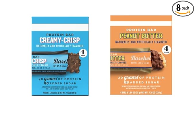NEW FLAVORS Barebels Protein Bars Variety Pack – Creamy Crisp &amp Peanut Butter 20g Protein Low Sugar 1.9oz Bars 8-Count