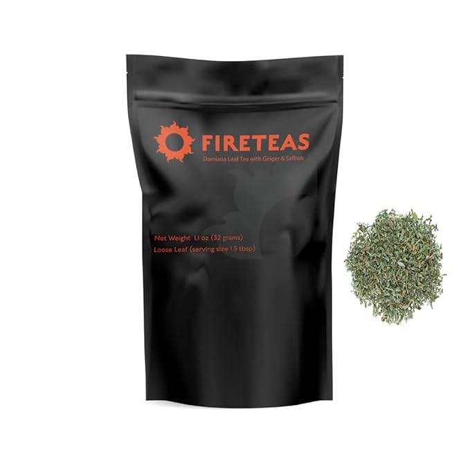 FIRE TEAS Organic Damiana Leaf Herbal Tea with Saffron &amp Ginger - Health Wellness &amp Stamina for Men &amp Women -