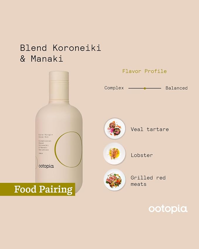 Ootopia Greek Extra Virgin Olive Oil - Organic Koroneiki and Manaki Oil Blend Made from 100% Pure Early Harvest Koroneiki and Manaki Olives - Polyphenol Rich Glass Bottle (8.45 fl oz)