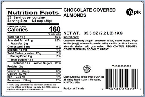 Yupik Milk Chocolate Covered Almonds 2.2 lb (35.2 oz)  Pack of 6 Kosher Whole Nuts Almonds Dipped in Fine Milk Chocolate Crunchy &amp Smooth Chocolate Candy Classic Sweet Snacks