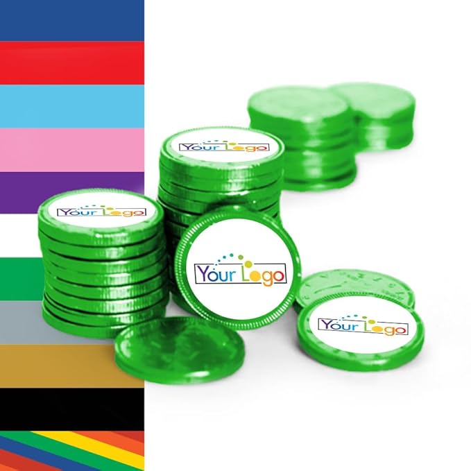 80ct Logo Candy Chocolate Coins with Company Logo Business Promotional Items (80 Pack) Personalized Tradeshow &amp Marketing Giveaways - Green