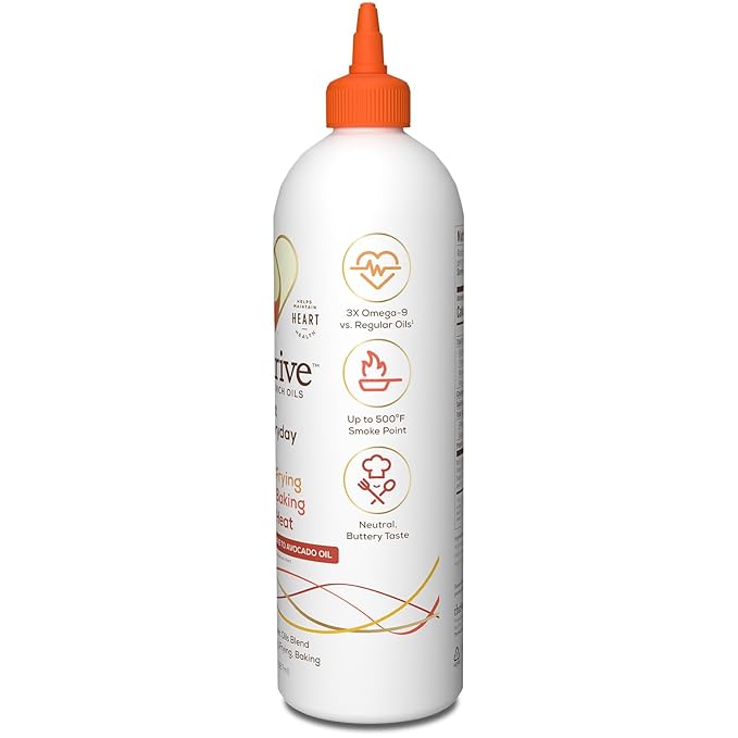 Thrive Oleic Rich Cooking Oil Blend - Heart and Health-Conscious Oil Rich in Omega-9 Monounsaturated Fat (80%) Very Low Omega-6 Sunflower and Algae Oil 30 fl oz Squeeze Bottle 1 Pack
