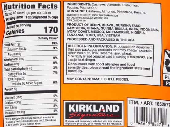 Kirkland Signature Mixed Nuts Unsalted Extra Fancy 40 oz - 2.5lb Item 1652577 Bundle with MORALZA Silicone Cup 200ml - 2 Items