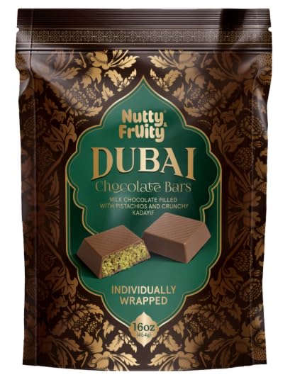 Nutty &amp FrUity Dubai Chocolate Bars Milk Chocolate with Pistachio Individually Wrapped 16 oz (454gr)