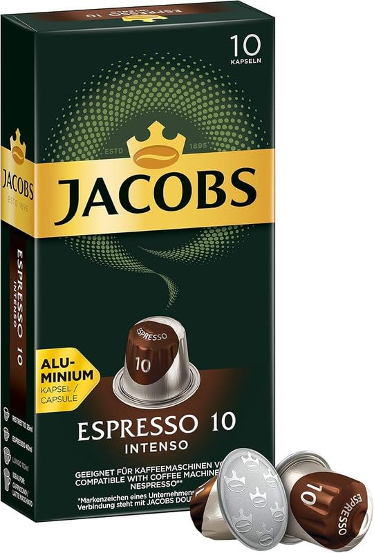 Jacobs Espresso 10 Intense 10x10 CAPSULES Coffee Capsules Compatible with (057 USD/1 CAP)