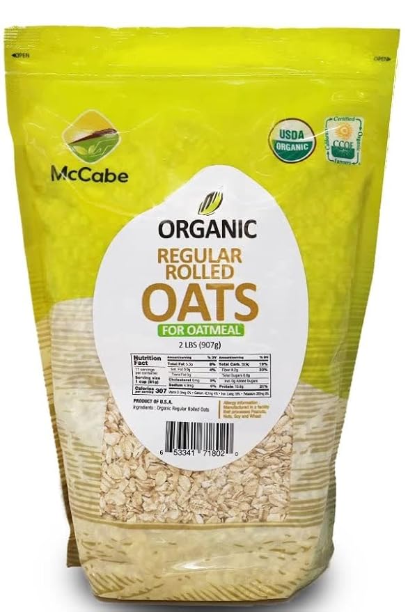 McCabe Organic Regular Rolled Oats - Rolled Oats Organic | Rich with Fiber &amp Minerals | USDA and CCOF Certified | Product of USA | 2Lbs Pack of 2