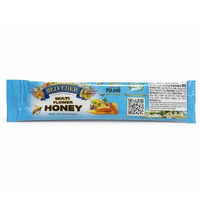 BELVEDER MultiFlower Honey Sachets Display. Proudly from Poland made by Bees