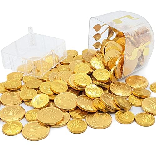 Jumbo Hanukkah Dreidel Filled with Chocolate Gelt Coins 80 Chocolate Half Dollar Coins Chanukah Gelt Kosher (8-Pack)