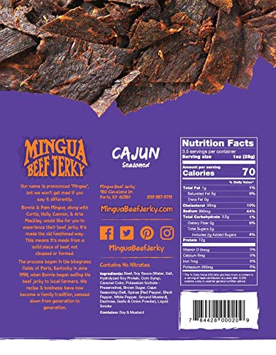 Mingua Beef Jerky - Two Cajuns + Two Garlic &amp Onions 3.5 ounces 14.0 Ounce