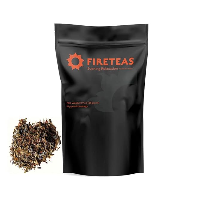 FIRE TEAS Relaxing Rooibos Evening Tea- Organic Red Rooibos Peppermint Lavender Raspberry Leaf Ginger Saffron - Caffeine Free Herbal Tea Strong Taste Perfect for Evenings &amp Nights -
