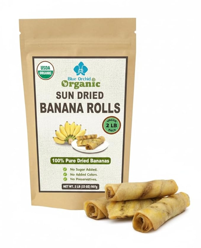 Organic Sun Dried Banana Snacks - Natural Fruit Leather No Sugar Added - No Preservatives - Unsulfured - Soft and Chewy - Bulk Value Pack (2 LB)