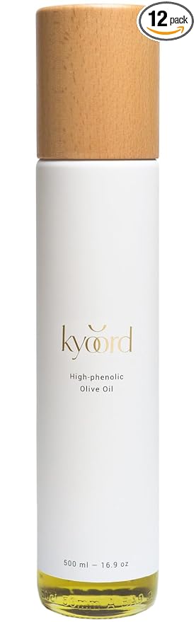 kyoord High-Phenolic Extra Virgin Olive Oil - Unfiltered Cold-Pressed Early Harvest - Peppery Robust Green Notes - Packed with Polyphenols (903 mg/kg) Oleocanthal Antioxidants 500ml 12 Pack