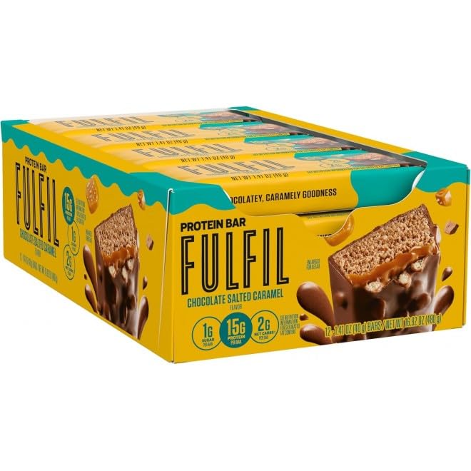 FULFIL Protein Bars Chocolate Salted Caramel Flavored Chocolate Peanut Caramel Gluten Free with 15g Pantry 18 Count (2PACK)