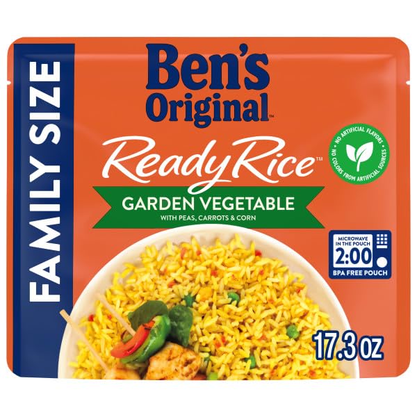 BEN'S ORIGINAL READY RICE Garden Vegetable Medley Flavored Rice Family Size 17.3 OZ Pouch (Pack of 6)