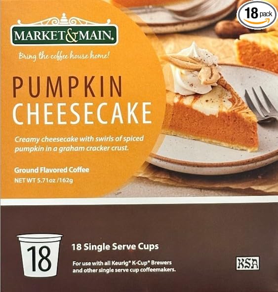 Market &amp Main Pumpkin Cheesecake Coffee Pods Compatible with Keurig K-Cup Brewers 18 Single Serve Cups