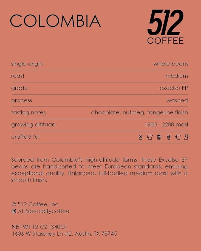 512 Coffee Specialty Colombia Medium Roast – Premium Single Origin Whole Beans with Chocolate Citrus &amp Nutmeg Notes – Fresh Roasted for Drip &amp Filter Brewing
