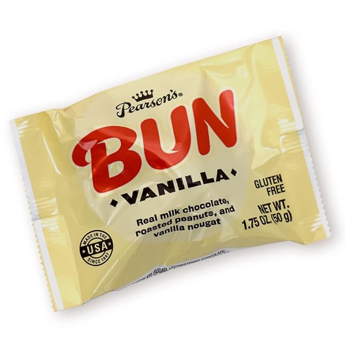 Pearson's Vanilla BUN Cluster Bar | Roasted Peanuts Real Milk Chocolate and Vanilla Nougat | Pack of 24 | Individually Wrapped