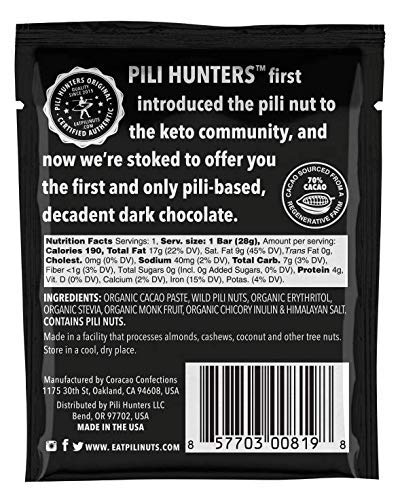 Pili Hunters - Keto PiliBar (1 oz Bars 5 Pack) Ultimate Keto Chocolate Bar with Pili Nuts Regenerative Cacao Vegan No Sugar Added AS SEEN ON SHARK TANK
